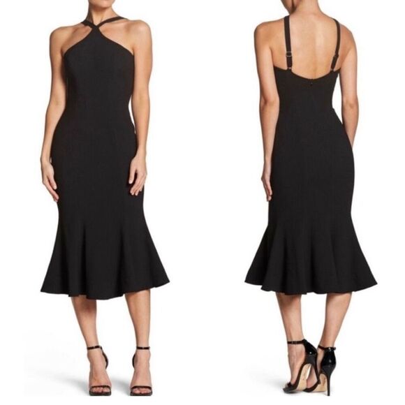 Dress the Population Tessa Crepe Mermaid Midi Dress In Black - Picture 1 of 14